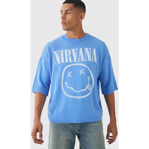 T-shirt oversize in maglia traforata con stampa dei Nirvana - boohoo - Modalova