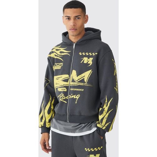 Sudadera Oversize Recta Con Capucha, Cremallera Y Estampado De Motociclismo - boohoo - Modalova