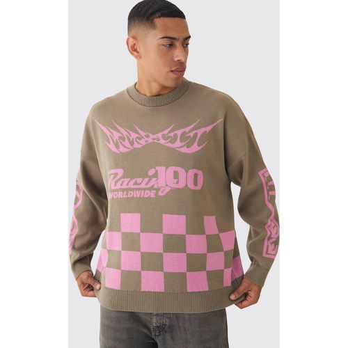 Maglione oversize marrone con grafica di moto - boohoo - Modalova