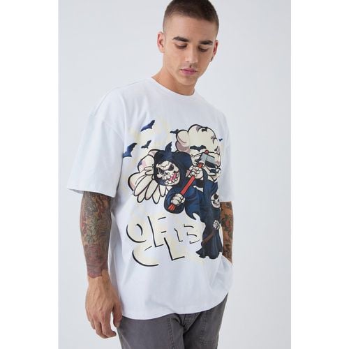 T-shirt oversize con stampa OFCL a caratteri arrotondati e teschio - boohoo - Modalova