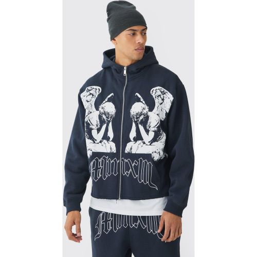 Felpa squadrata oversize con grafica rinascimentale, zip e cappuccio - boohoo - Modalova