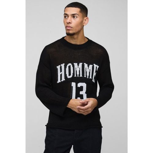 Jersey Recto De Punto Calado Con Estampado Homme - boohoo - Modalova