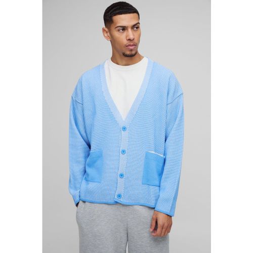 Cardigan squadrato oversize a coste placcato con spalle scese - boohoo - Modalova