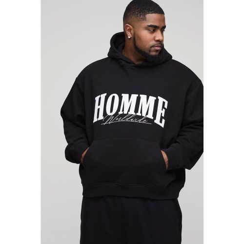 Sudadera Plus Oversize Recta Con Capucha Y Estampado Homme - boohoo - Modalova