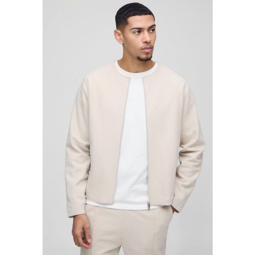 Chaqueta Cardada Sin Cuello Con Cremallera - boohoo - Modalova