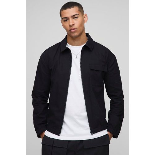 Chaqueta Harrington Regular De Mezcla De Lino Con Cremallera Y Puños Elásticos - boohoo - Modalova