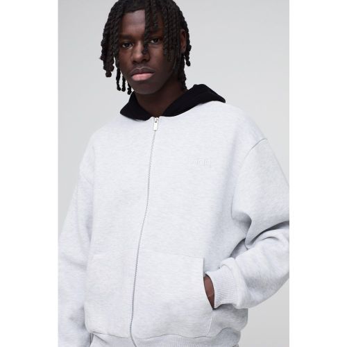 Felpa squadrata oversize Man a blocchi di colore con zip e cappuccio - boohoo - Modalova