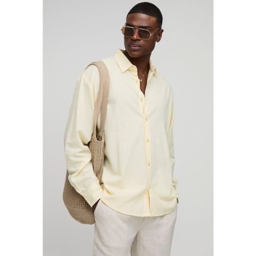 Camisa Súper Oversize De Lino Y Manga Larga Con Cuello - boohoo - Modalova
