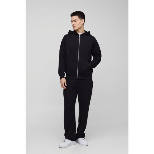 UOMO. Set felpa Basic leggera con zip e cappuccio & pantaloni tuta dritti - boohoo - Modalova