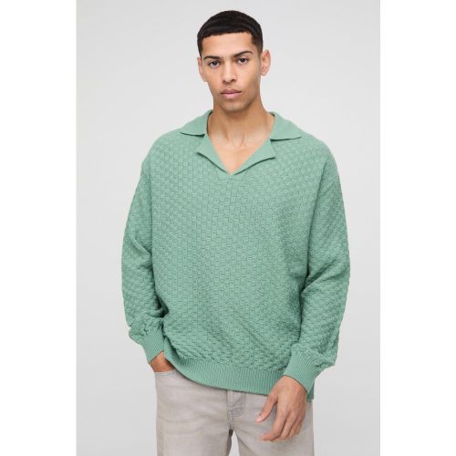 Oversized Boxy Revere Collar Basket Knitted Polo - boohoo - Modalova