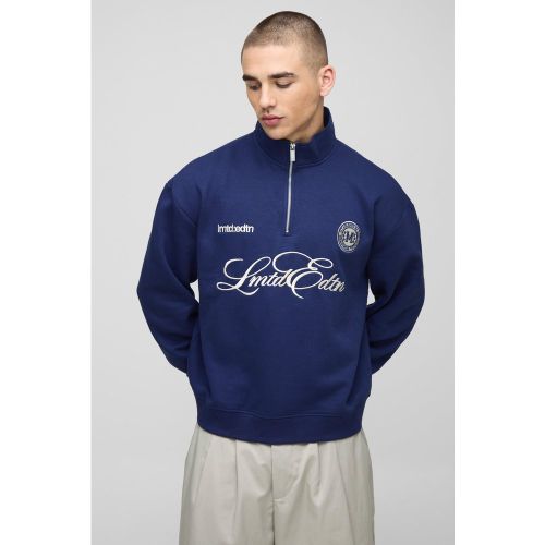 Felpa squadrata oversize con zip corta ricamata - boohoo - Modalova