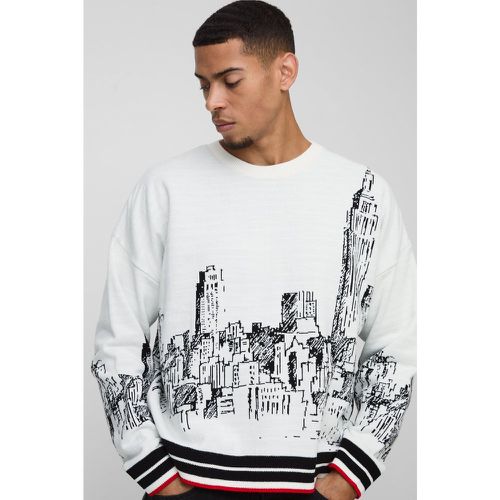 Maglione squadrato in maglia spazzolata in jacquard con grafica di città - boohoo - Modalova