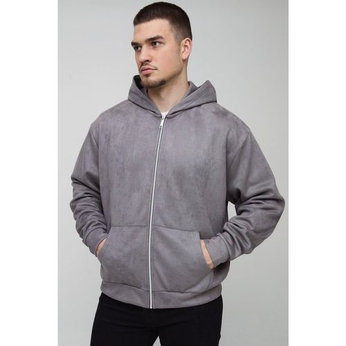 Sudadera Tall Oversize Recta Con Capucha Y Cremallera De Ante Sintético - boohoo - Modalova