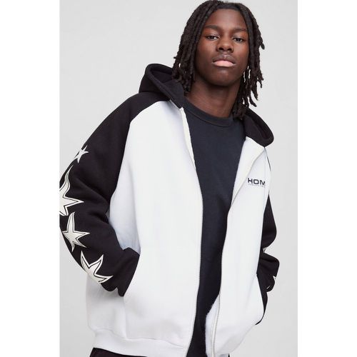 Felpa oversize Homme con maniche raglan, zip, inserti e cappuccio - boohoo - Modalova