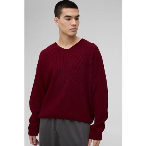 Maglione squadrato in maglia con trama a nido d'ape e scollo a V - boohoo - Modalova