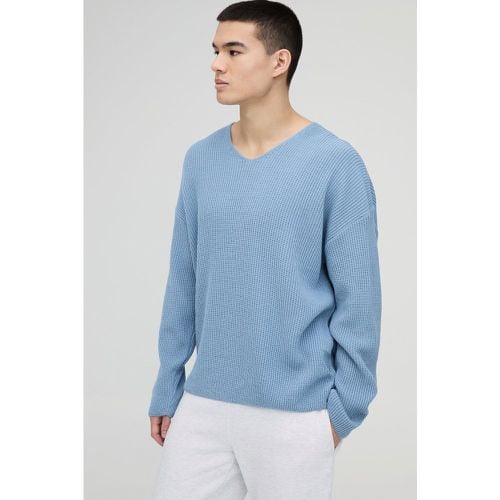 Maglione oversize in maglia a coste con scollo a V e spalle scese - boohoo - Modalova