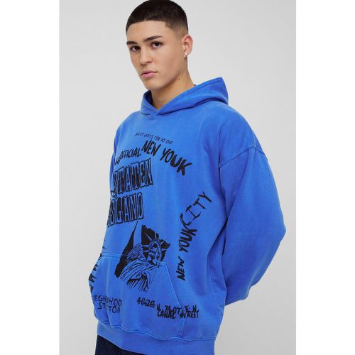 Sudadera Oversize Con Capucha Y Estampado Gráfico De New York Desteñido - boohoo - Modalova