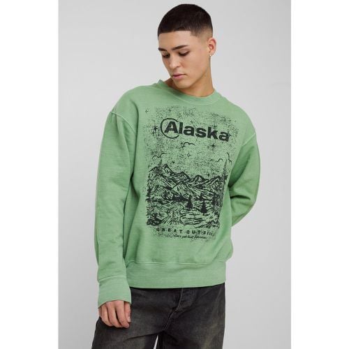 Sudadera Desteñida Con Estampado Gráfico De Alaska - boohoo - Modalova