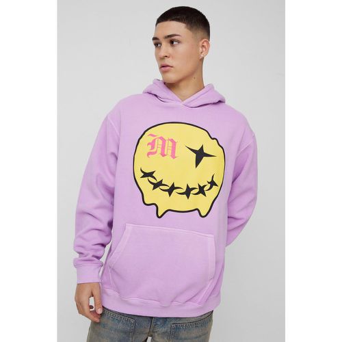 Sudadera Oversize Desteñida Con Capucha Y Estampado Gráfico De Smiley En Relieve - boohoo - Modalova