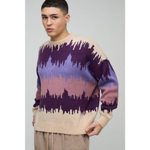 Maglione squadrato oversize spazzolato in fantasia astratta con spalle scese - boohoo - Modalova