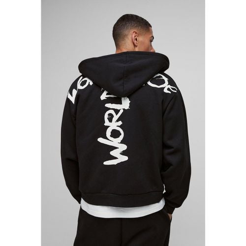 Sudadera Oversize Recta Con Capucha, Cremallera Y Estampado Worldwide De Grafiti - boohoo - Modalova