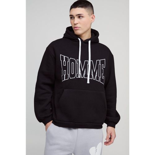 Felpa oversize con stampa Homme e cappuccio - boohoo - Modalova