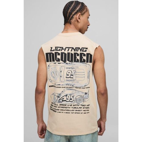 Camiseta Sin Mangas Regular En Piedra Con Sisa Ancha Y Estampado De Cars - boohoo - Modalova