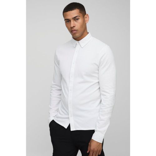 Camisa Ajustada De Tela Jersey Y Piqué Con Botones Y Cuello - boohoo - Modalova