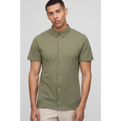 Camisa Ajustada De Tela Jersey Y Piqué Con Botones Y Cuello - boohoo - Modalova
