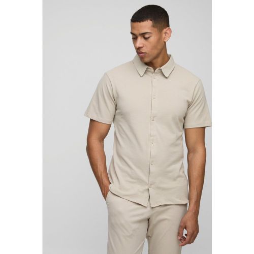 Camisa Ajustada De Tela Jersey Y Piqué Con Botones Y Cuello - boohoo - Modalova
