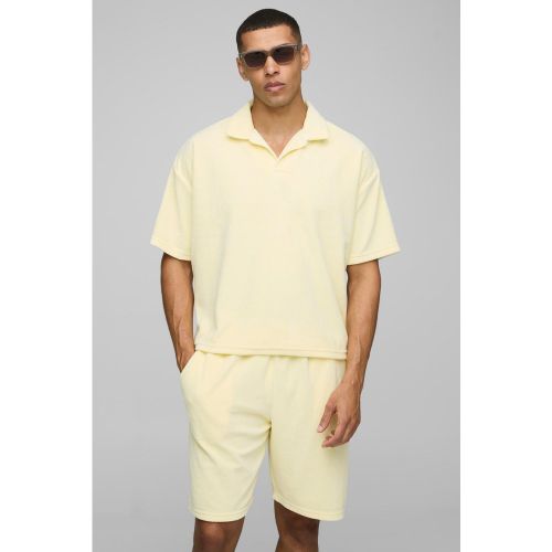 Set polo squadrato oversize a maniche corte in velours con rever - boohoo - Modalova