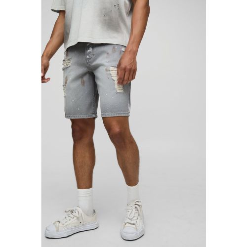 Pantalones Cortos Vaqueros Holgados Sin Tratar Rotos Con Salpicaduras De Pintura En - boohoo - Modalova