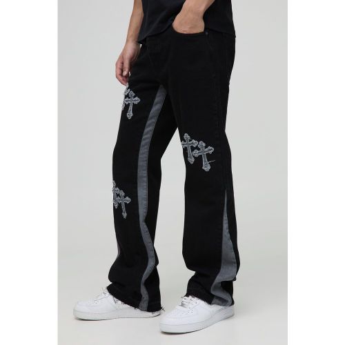 Vaqueros De Campana Ajustados Con Apliques Cruzados - boohoo - Modalova