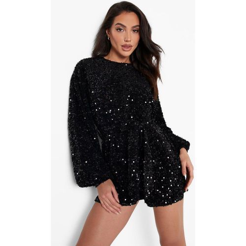 Tutina con paillettes, maniche estreme, cintura - boohoo - Modalova