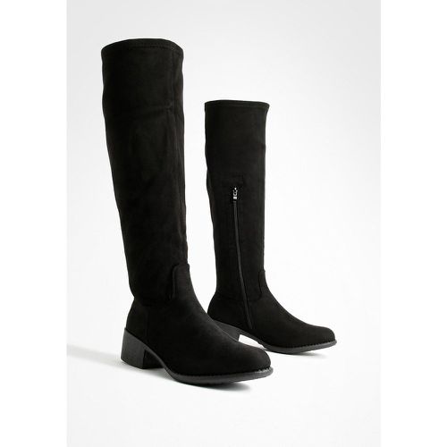 Botas Por La Rodilla Planas, Negro - boohoo - Modalova