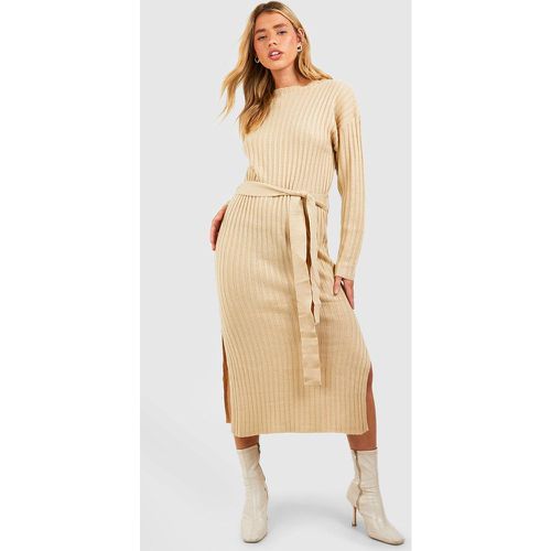 Vestido Midaxi De Canalé De Punto Con Atadura En La Cintura - boohoo - Modalova