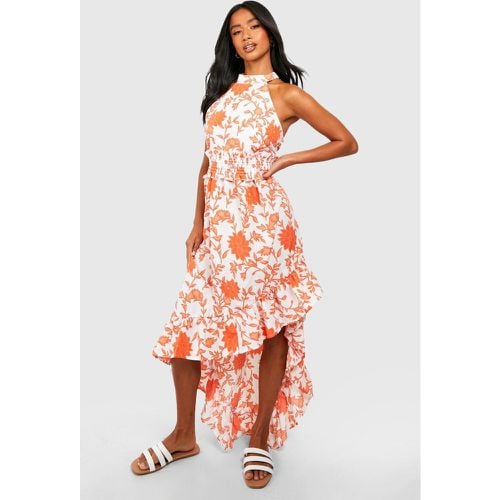 Vestido Petite Maxi De Flores Con Volante En El Bajo Y Cintura Fruncida - boohoo - Modalova