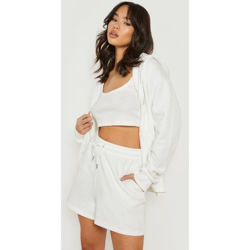 Tuta sportiva corta con zip, Cream - boohoo - Modalova