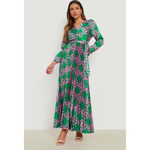 Vestido Midi Cruzado Plisado Con Estampado Azteca - boohoo - Modalova