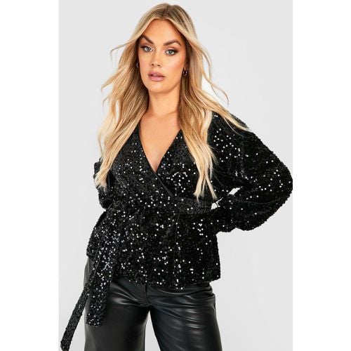 Top Plus Cruzado De Terciopelo Y Lentejuelas - boohoo - Modalova