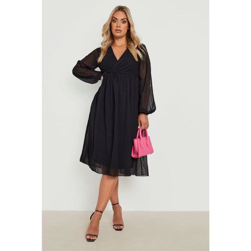 Vestido Plus Midi De Dobby Con Nudo Frontal - boohoo - Modalova