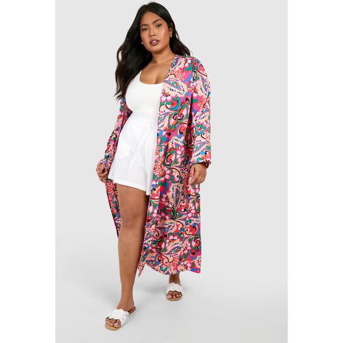 Kimono Plus De Corte Largo Con Estampado Abstracto De Flores - boohoo - Modalova