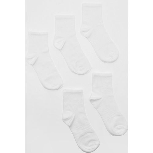 Calzini sportivi alla caviglia bianchi in tinta unita - set di 5 paia - boohoo - Modalova