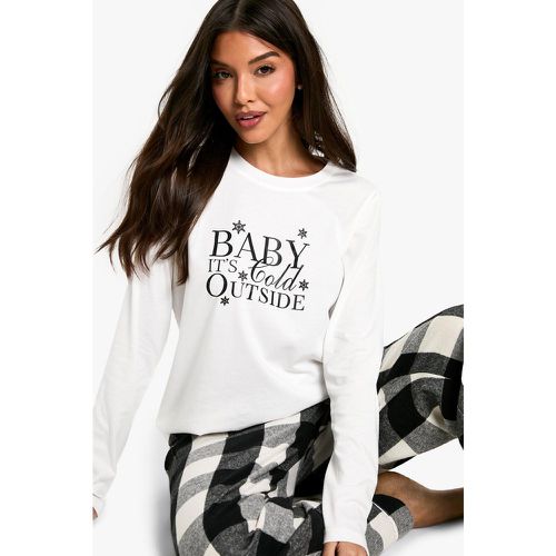 Pijama Navideño Con Pantalón De Cuadros Y Camiseta De Manga Larga Con Estampado Santa Baby - boohoo - Modalova