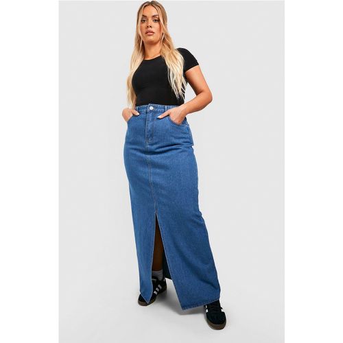 Gonna maxi Plus Size in denim con spacco frontale - boohoo - Modalova