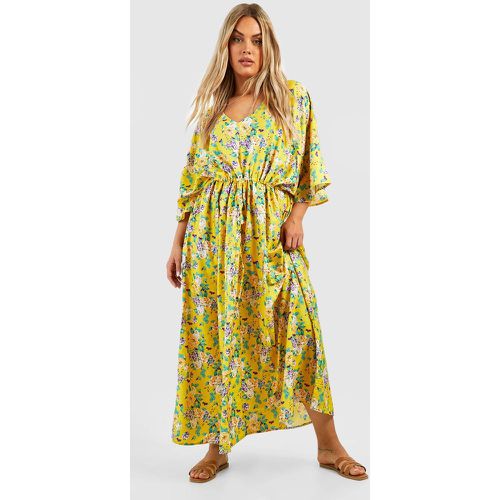 Vestito maxi Plus Size a fiori con maniche a campana estreme - boohoo - Modalova