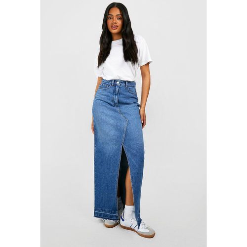 Gonna maxi in denim a vita alta con spacco frontale - boohoo - Modalova