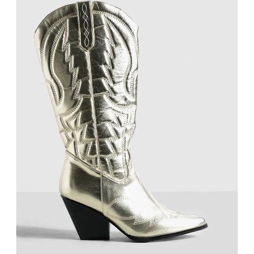 Botas Camperas Estilo Western Metálicas Por La Rodilla - boohoo - Modalova