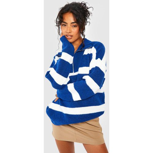 Maglione a righe con collo a imbuto e zip corta - boohoo - Modalova