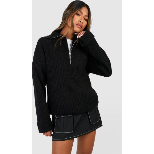 Maglione in maglia spessa morbida con zip corta - boohoo - Modalova